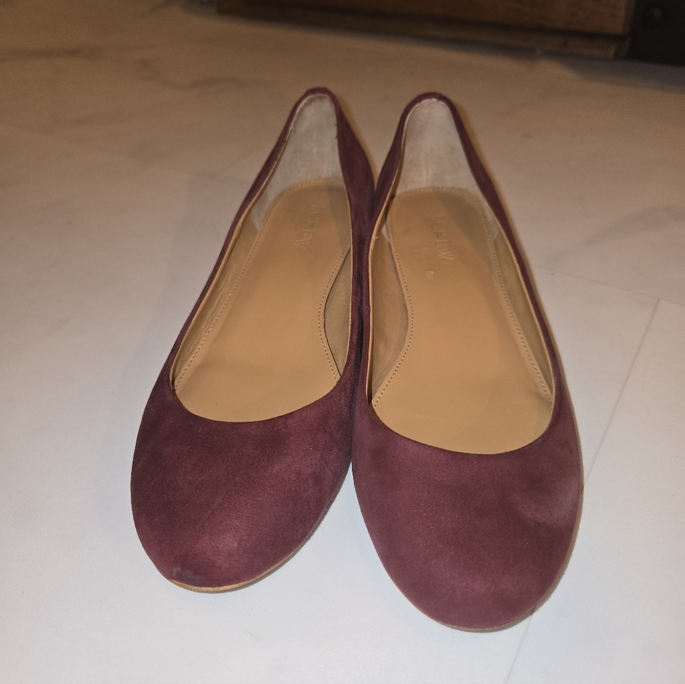 J. Crew Dark Red Suede Feel Low Heel Round Toe Flats Size 7 - Picture 2 of 8